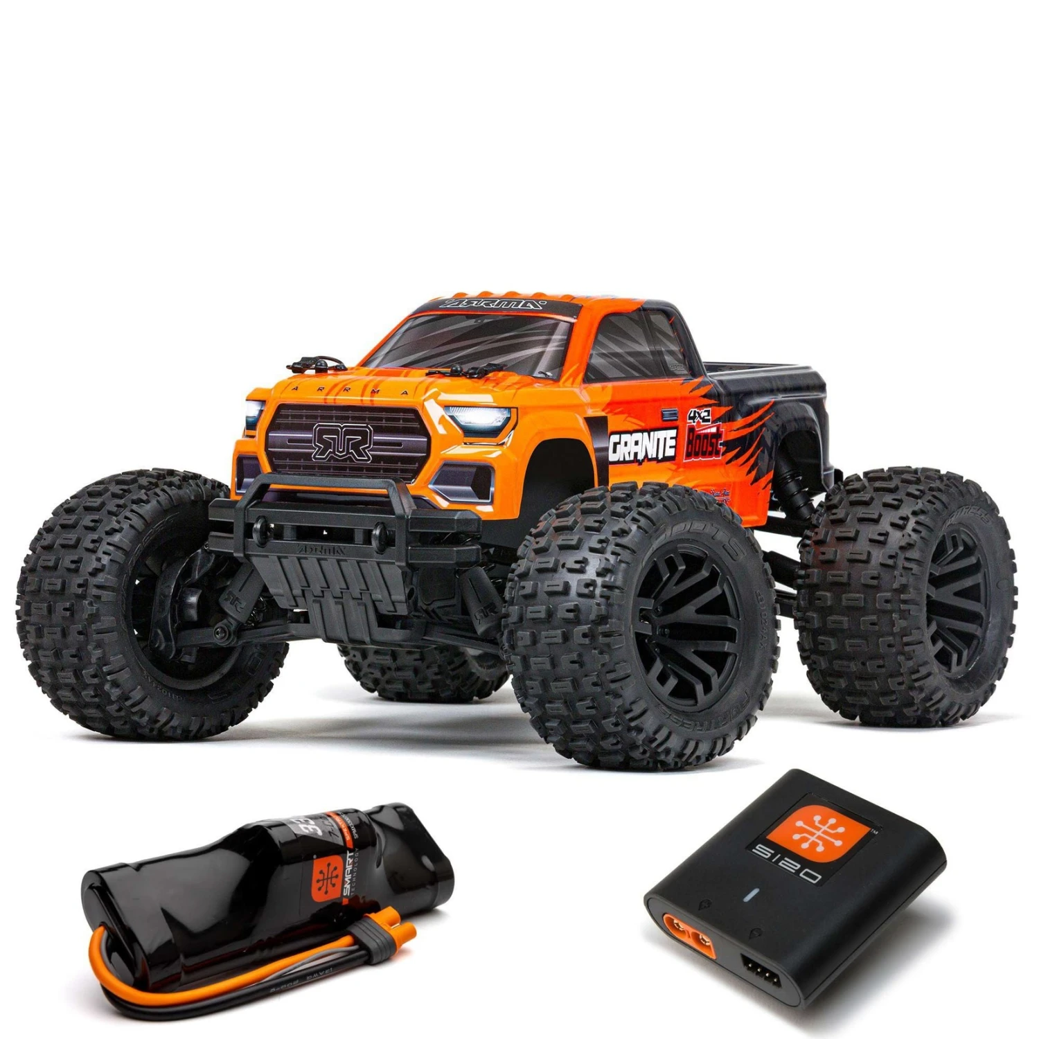 Arrma 1/10 Granite 4X2 Boost Mega 550 Brushed Monster Truck RTR, With Battery & Charger, Orange #ARA4102SV4T1 1 Arrma 1/10 Granite 4X2 Boost Mega 550 Brushed Monster Truck RTR, With Battery & Charger, Orange #ARA4102SV4T1