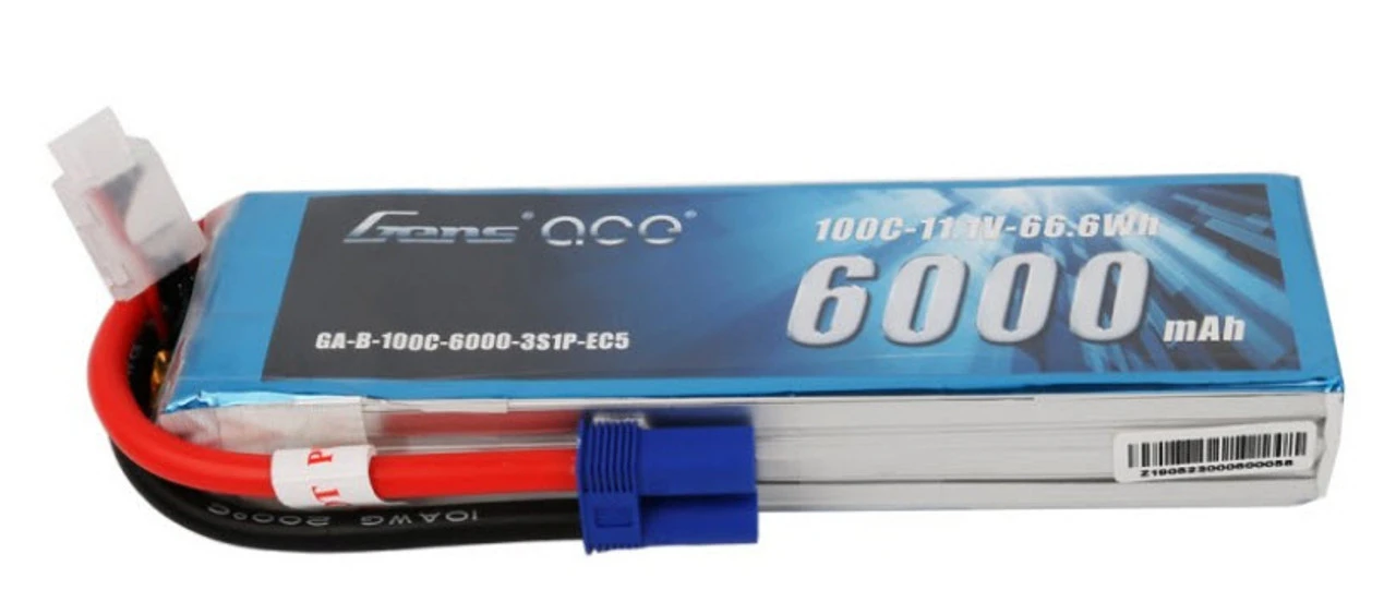 GA100C60003SEC5 Gens Ace 6000mAh 11.1V 100C 3S1P LiPo Battery Pack With EC5 Plug 1 GA100C60003SEC5 Gens Ace 6000mAh 11.1V 100C 3S1P LiPo Battery Pack With EC5 Plug