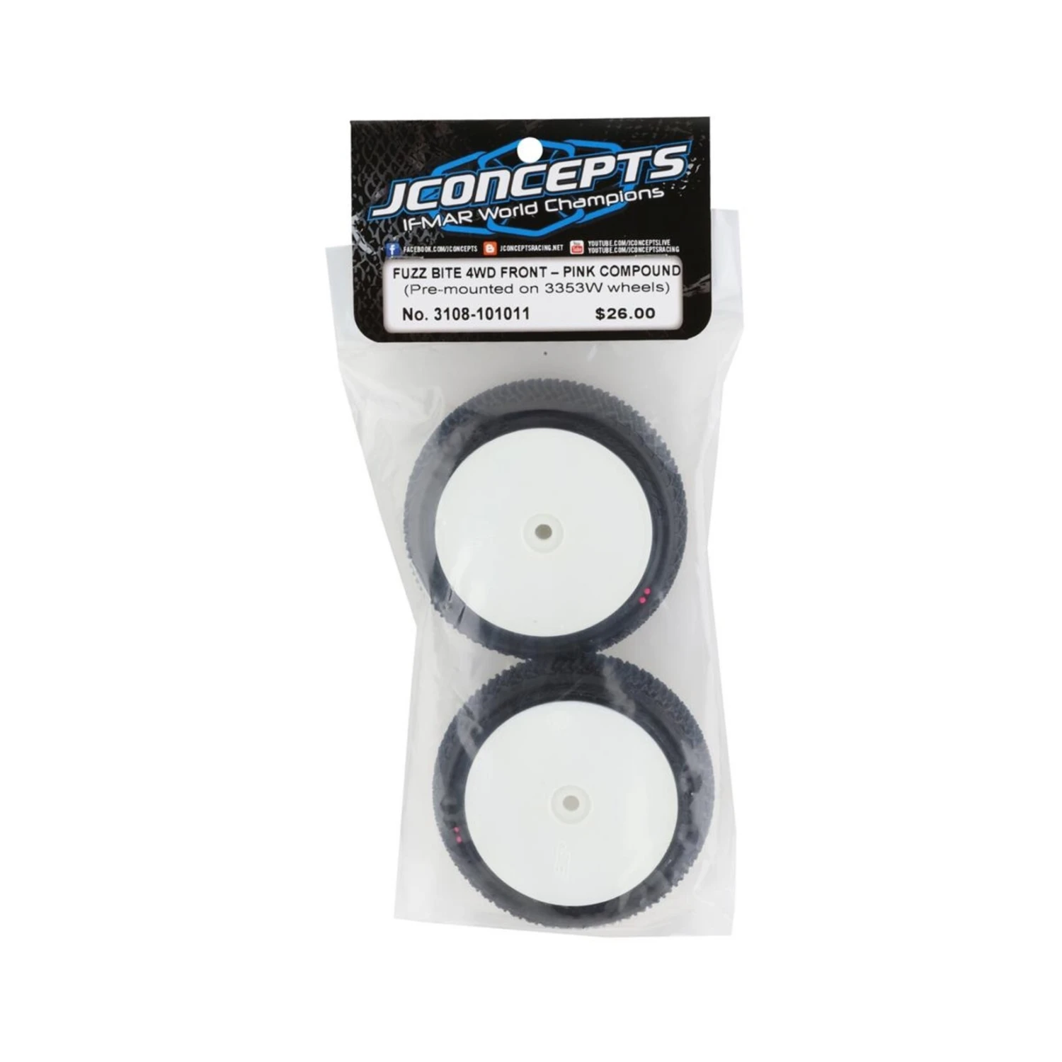 JConcepts Fuzz Bite LP 2.2" Pre-Mounted 4WD Front Buggy Tire (White) (2) (Pink) W/12mm Hex #3108-101011 3 JConcepts Fuzz Bite LP 2.2" Pre-Mounted 4WD Front Buggy Tire (White) (2) (Pink) W/12mm Hex #3108-101011 - Image 3